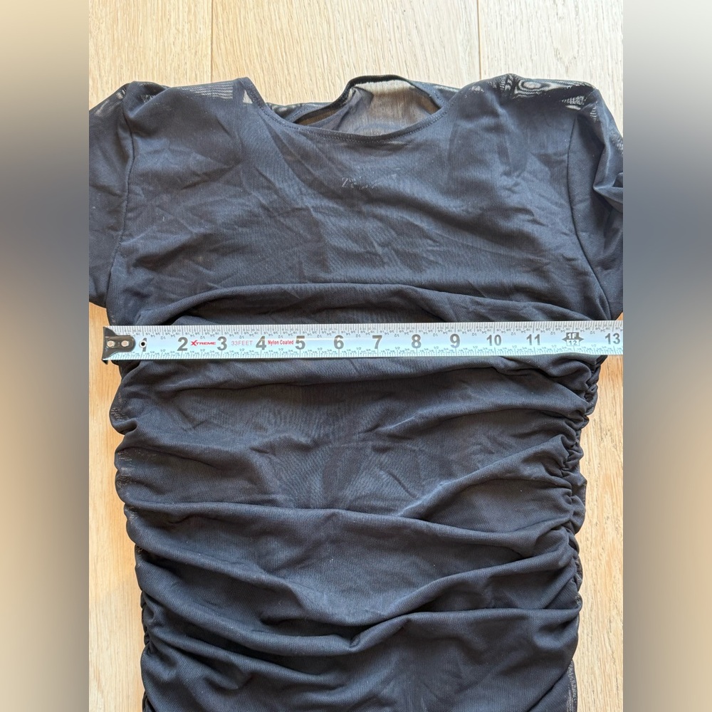 NWOT ZARA Sheer Ruched Maxi Dress Built-In Bodysuit Long Sleeve Mesh Black - Picture 6 of 7